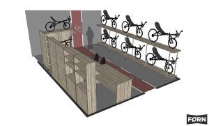 Inrichting winkel met ligfietsen