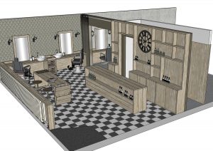 Kapsalon interieur inspiratie 3d schets