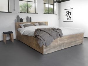 Steigerhouten bed met lades