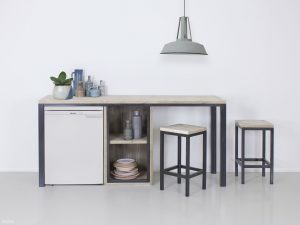 Steigerhouten bar met staal Flyn