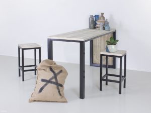 Steigerhouten bartafel met staal Flyn